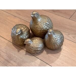 Vintage Brass Quail Birds Family Complete Set 4 Made Japan Mid Century Modern